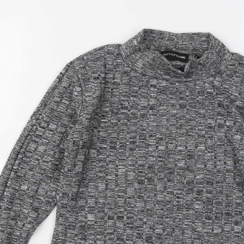 PRETTYLITTLETHING Womens Grey Mock Neck Polyester Pullover Jumper Size 8