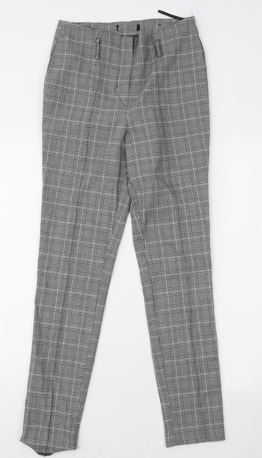 New Look Womens Grey Plaid Polyester Trousers Size 8 L28 in Regular