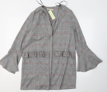 Innocence Womens Grey Roll Neck Plaid Polyester Cardigan Jumper Size 10