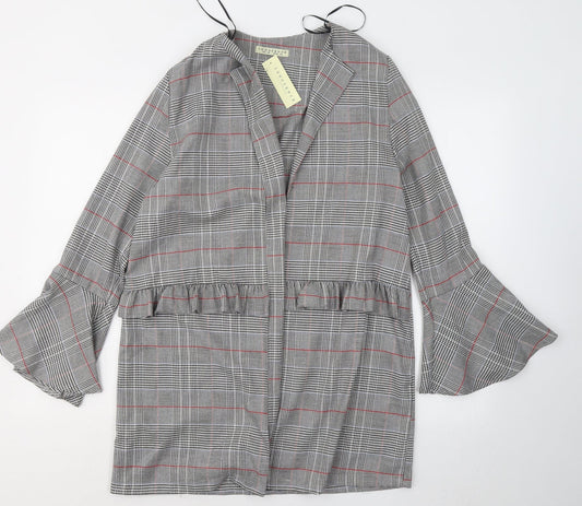Innocence Womens Grey Roll Neck Plaid Polyester Cardigan Jumper Size 10