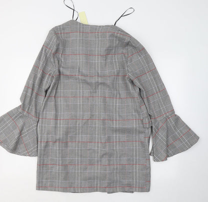Innocence Womens Grey Roll Neck Plaid Polyester Cardigan Jumper Size 10