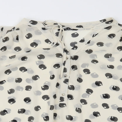 Moda Womens White Polka Dot Polyester Basic Blouse Size L V-Neck