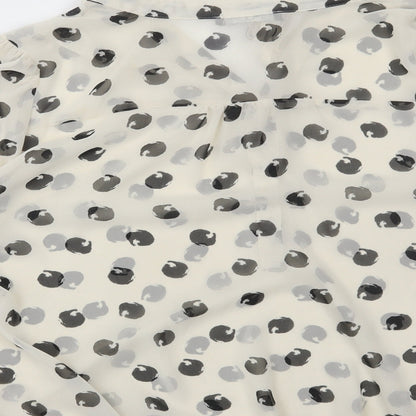 Moda Womens White Polka Dot Polyester Basic Blouse Size L V-Neck