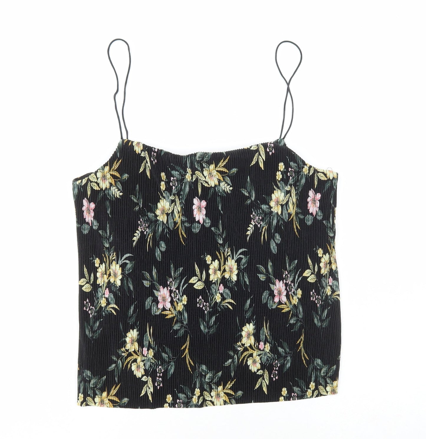 New Look Womens Black Floral Polyester Camisole T-Shirt Size 14 Square Neck