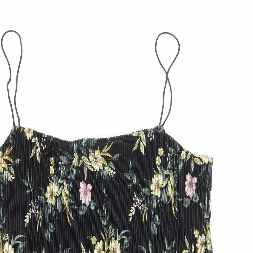 New Look Womens Black Floral Polyester Camisole T-Shirt Size 14 Square Neck