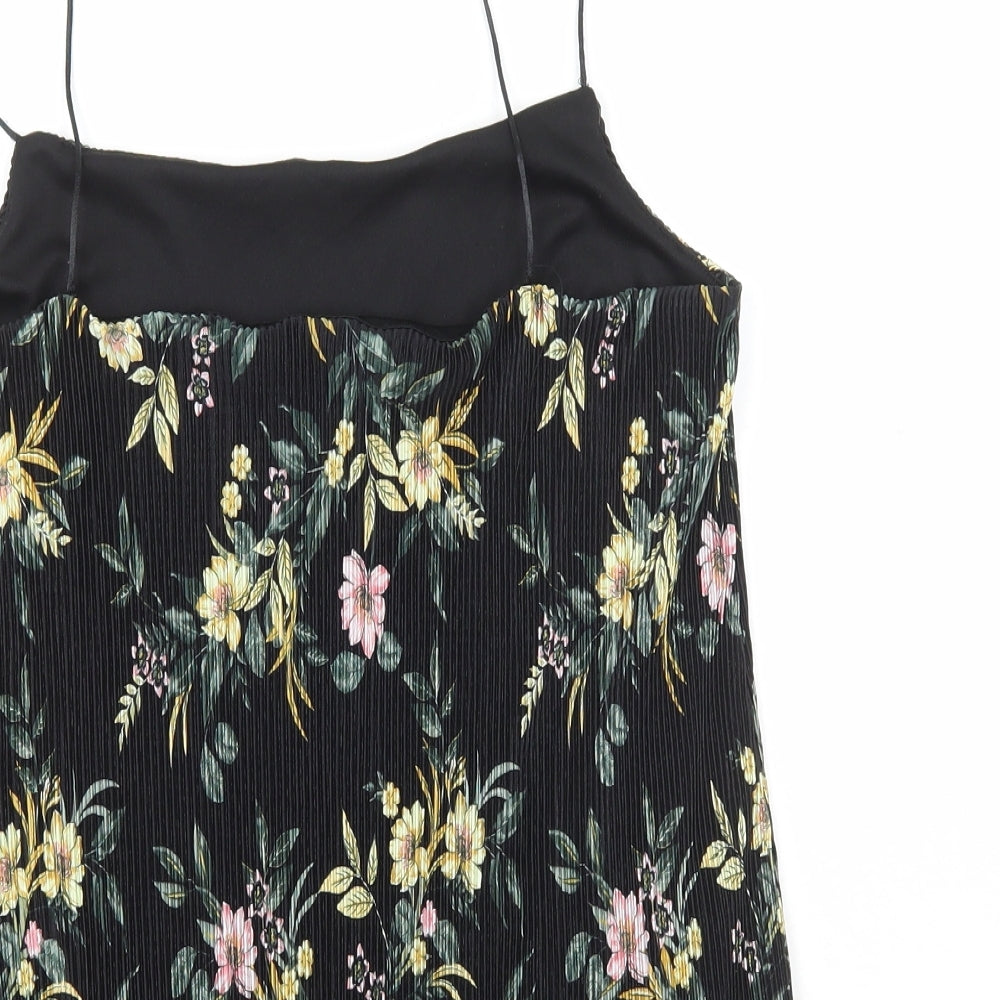 New Look Womens Black Floral Polyester Camisole T-Shirt Size 14 Square Neck