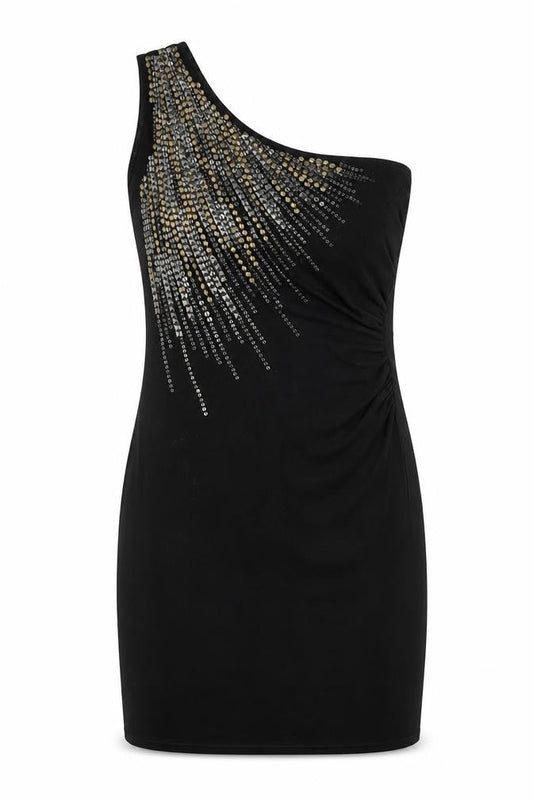 Warehouse Womens Black Viscose Bodycon Size 8 One Shoulder
