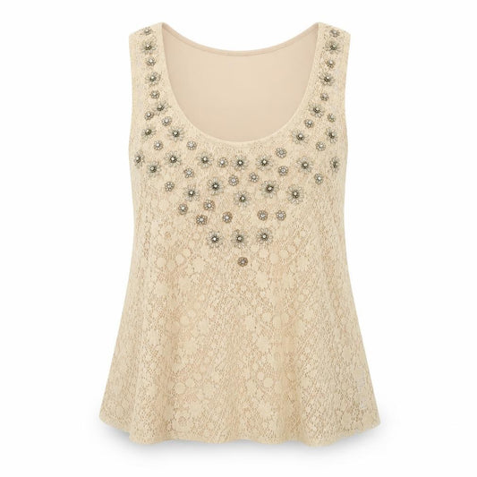 Topshop Womens Gold Polyester Camisole Tank Size 8 Round Neck - Lace Detail