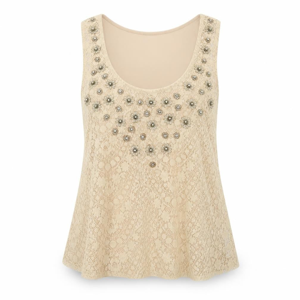 Topshop Womens Gold Polyester Camisole Tank Size 8 Round Neck - Lace Detail