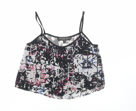 Topshop Womens Black Geometric Polyester Cropped Tank Size 6 Scoop Neck