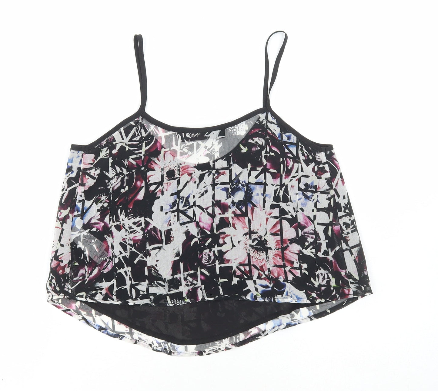 Topshop Womens Black Geometric Polyester Cropped Tank Size 6 Scoop Neck