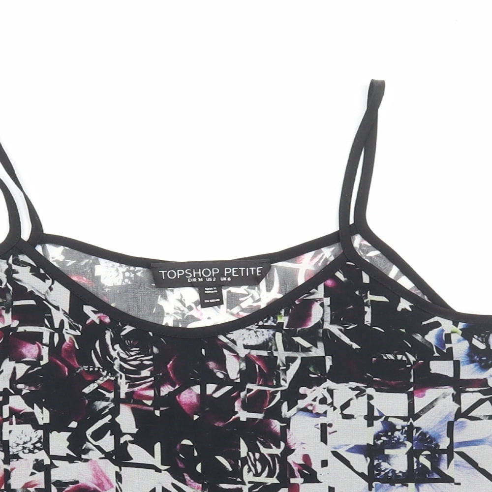 Topshop Womens Black Geometric Polyester Cropped Tank Size 6 Scoop Neck