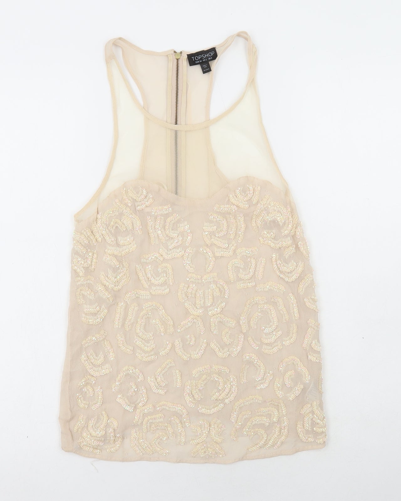 Topshop Womens Beige Nylon Camisole Tank Size 6 Scoop Neck