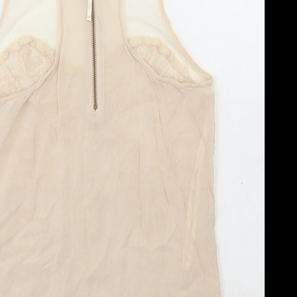 Topshop Womens Beige Nylon Camisole Tank Size 6 Scoop Neck