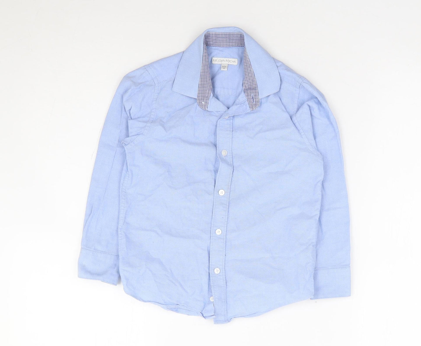 Rocha John Rocha Boys Blue Cotton Jersey Button-Up Size 6 Years Collared Button