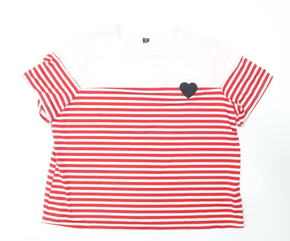 SHEIN Womens Red Striped Polyester Basic T-Shirt Size 3XL Round Neck