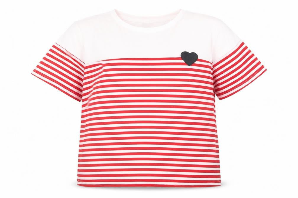 SheIn Womens Red Striped Polyester Basic T-Shirt Size 3XL Round Neck