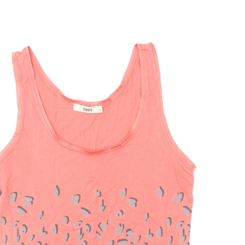 Oasis Womens Pink Animal Print Viscose Basic Tank Size M Scoop Neck