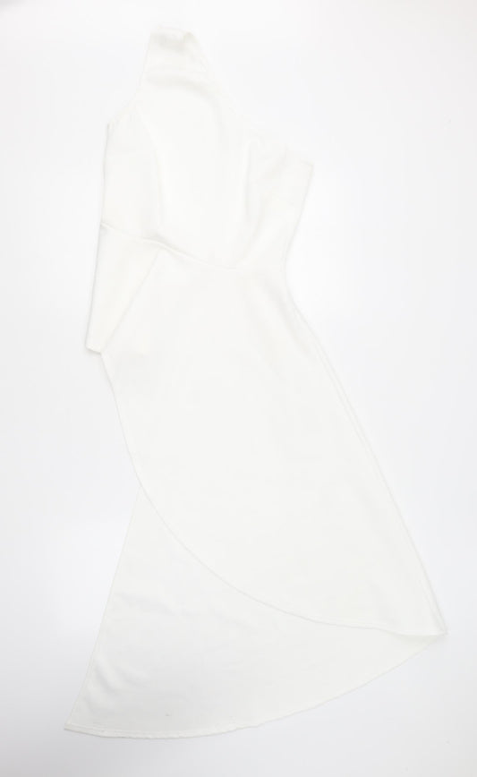 Preworn Womens White Polyester Basic Blouse Size S One Shoulder - Asymmetric