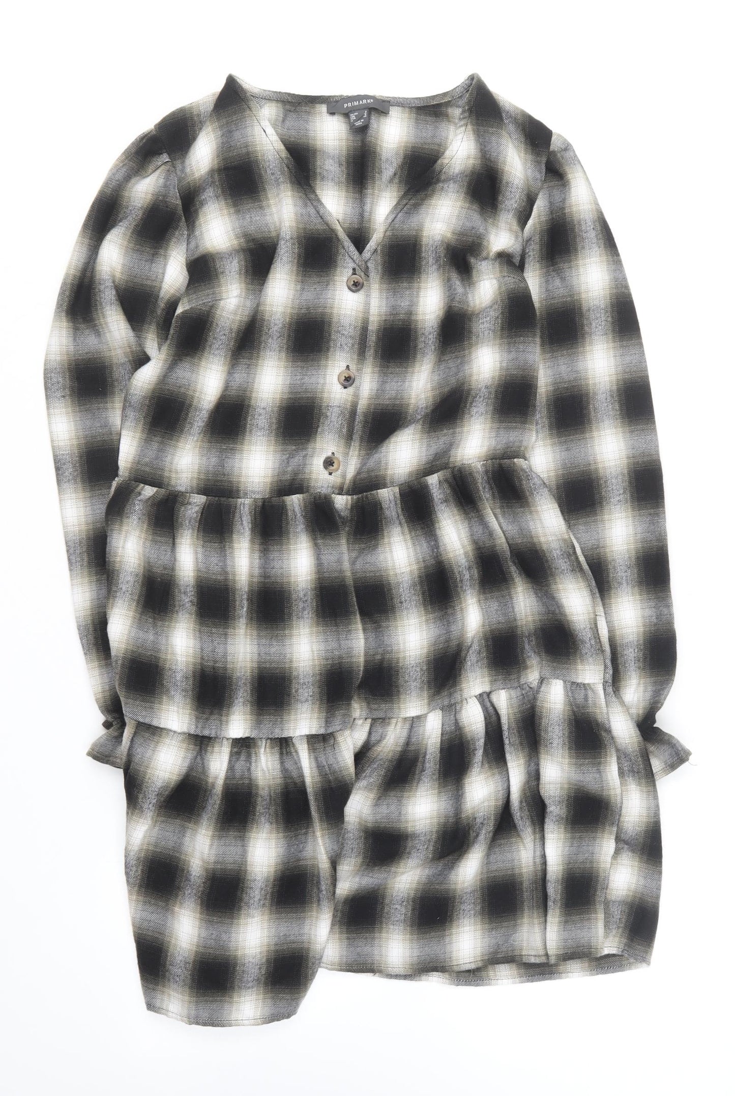 Primark Womens Multicoloured Plaid Polyester Skater Dress Size 8 V-Neck