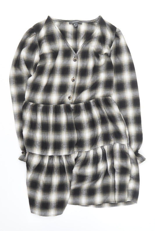 Primark Womens Multicoloured Plaid Polyester Skater Dress Size 8 V-Neck
