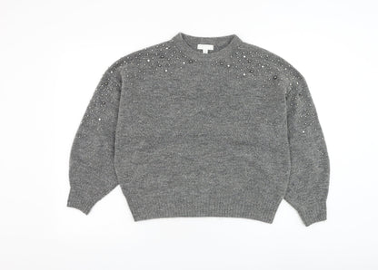 H&M Womens Grey Round Neck Acrylic Pullover Jumper Size M
