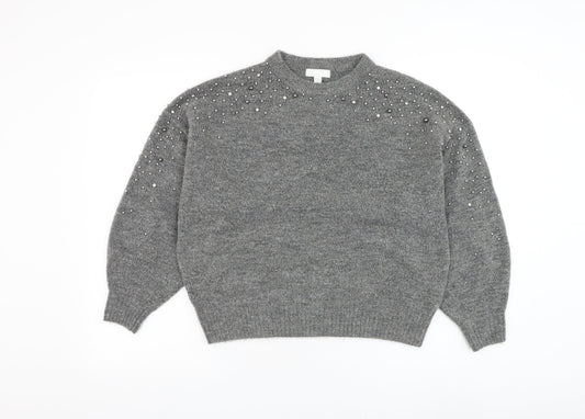 H&M Womens Grey Round Neck Acrylic Pullover Jumper Size M