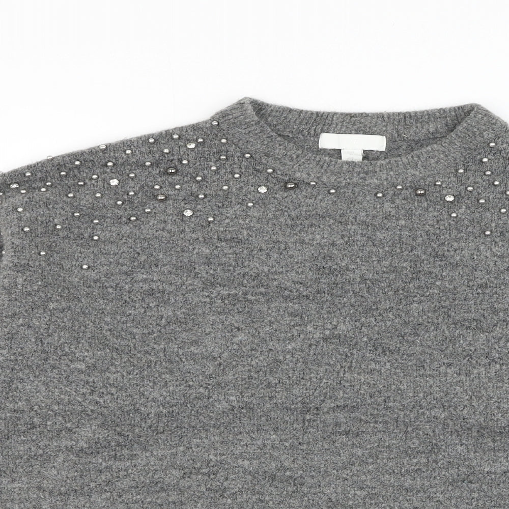 H&M Womens Grey Round Neck Acrylic Pullover Jumper Size M