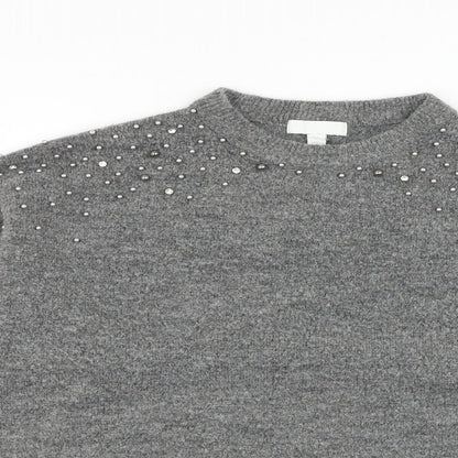 H&M Womens Grey Round Neck Acrylic Pullover Jumper Size M