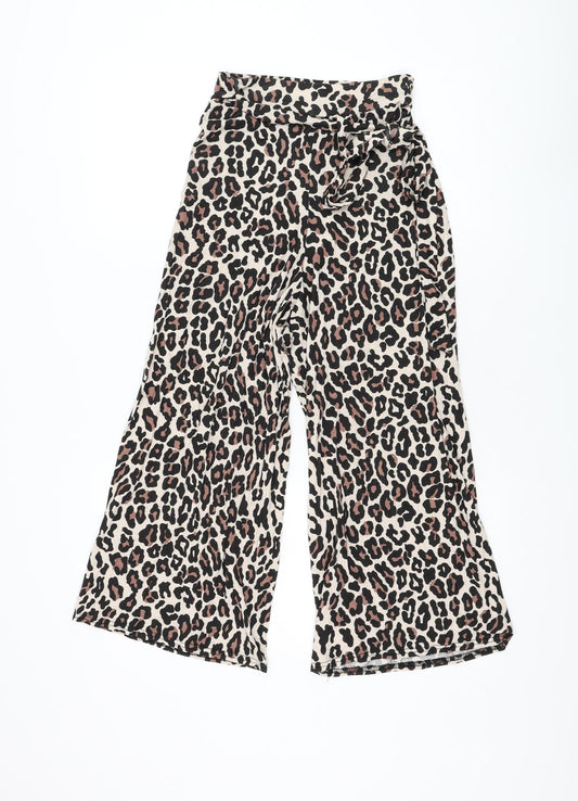 I SAW IT FIRST Womens Beige Animal Print Viscose Cropped Trousers Size 6 L20 in Regular