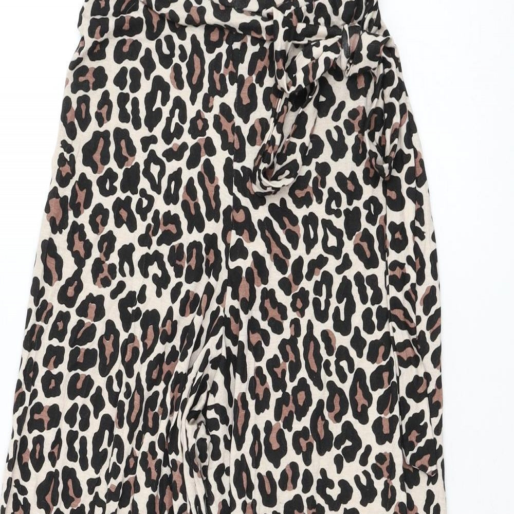 I SAW IT FIRST Womens Beige Animal Print Viscose Cropped Trousers Size 6 L20 in Regular