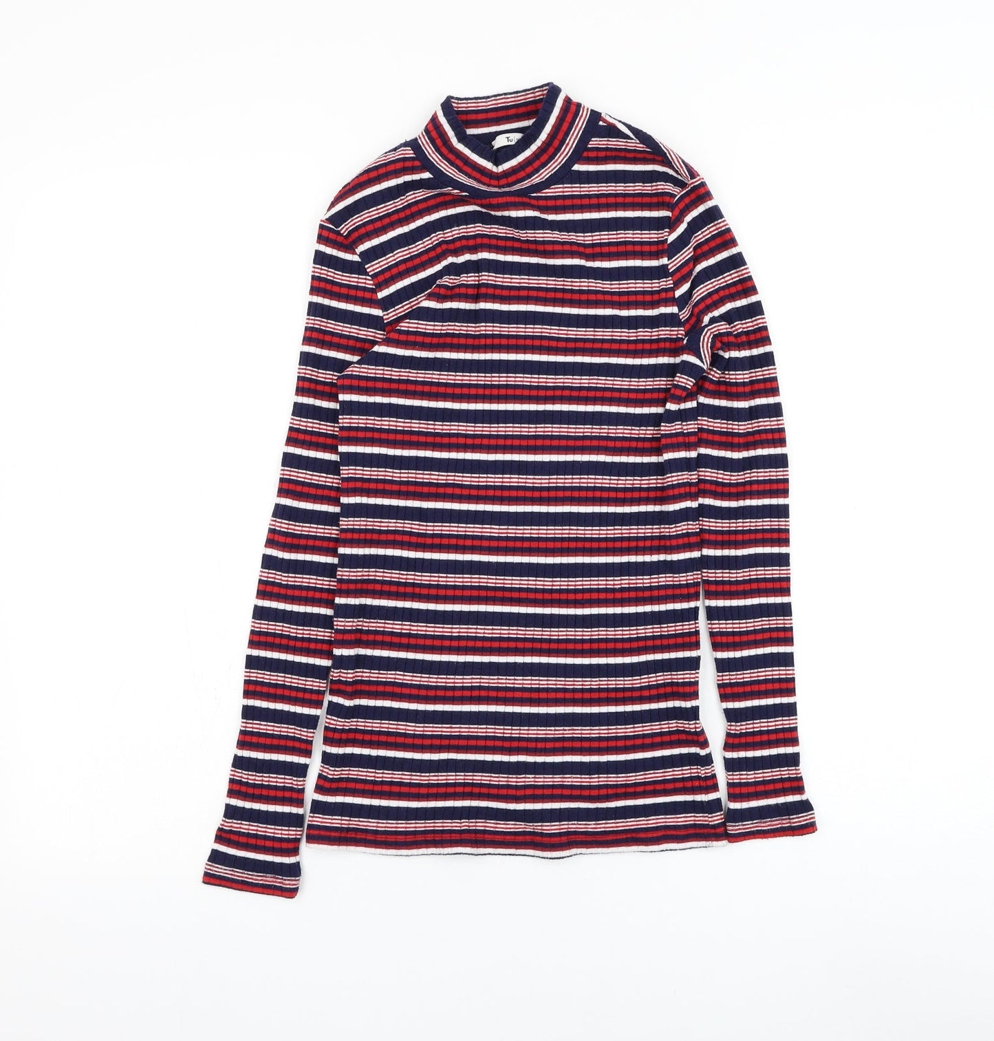 TU Womens Blue Mock Neck Striped Polyester Pullover Jumper Size 8