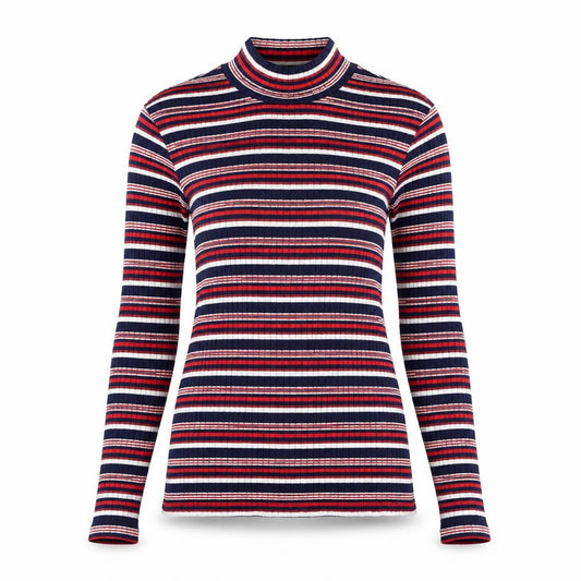 Tu Womens Blue Mock Neck Striped Polyester Pullover Jumper Size 8
