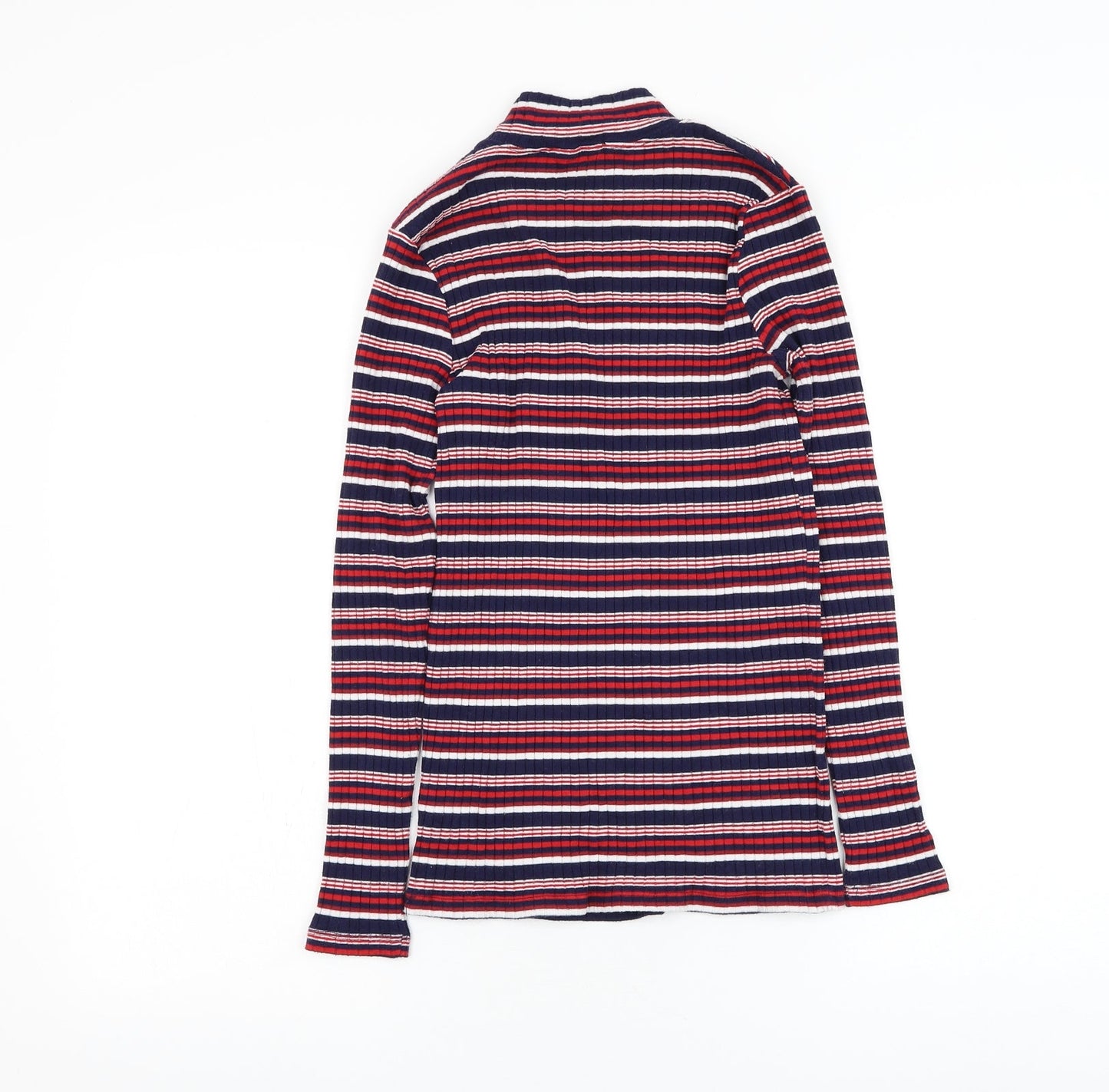 TU Womens Blue Mock Neck Striped Polyester Pullover Jumper Size 8
