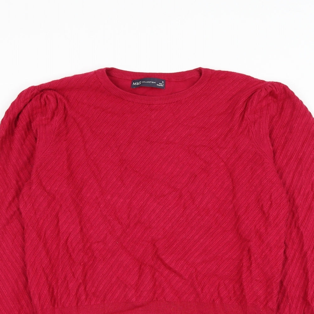 Marks and Spencer Womens Pink Round Neck Viscose Pullover Jumper Size 12