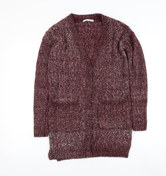 House of Fraser Womens Red V-Neck Cotton Cardigan Jumper Size XS