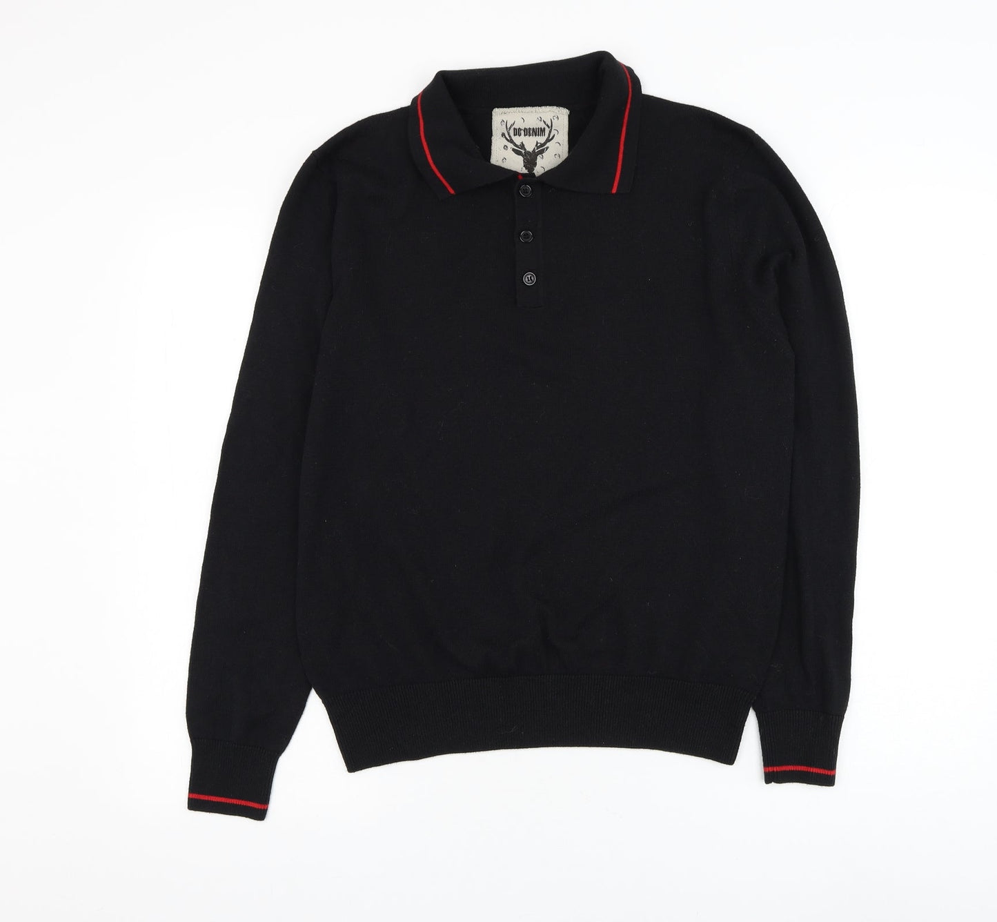 Daniel Christian Mens Black Collared Cotton Pullover Jumper Size S