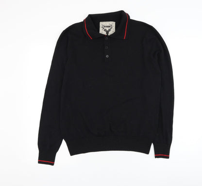 Daniel Christian Mens Black Collared Cotton Pullover Jumper Size S