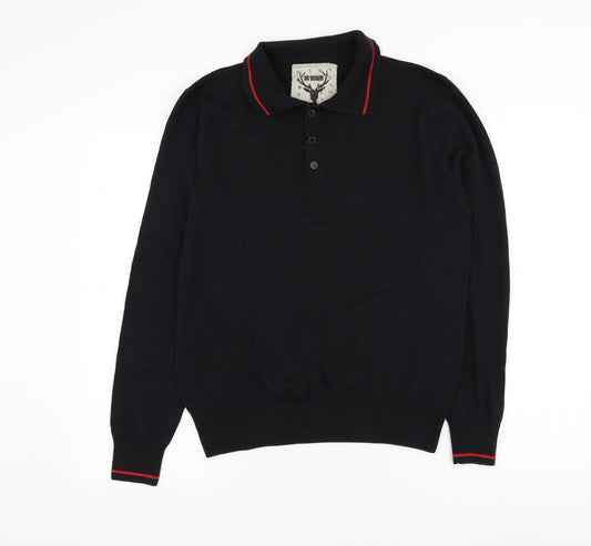 Daniel Christian Mens Black Collared Cotton Pullover Jumper Size S