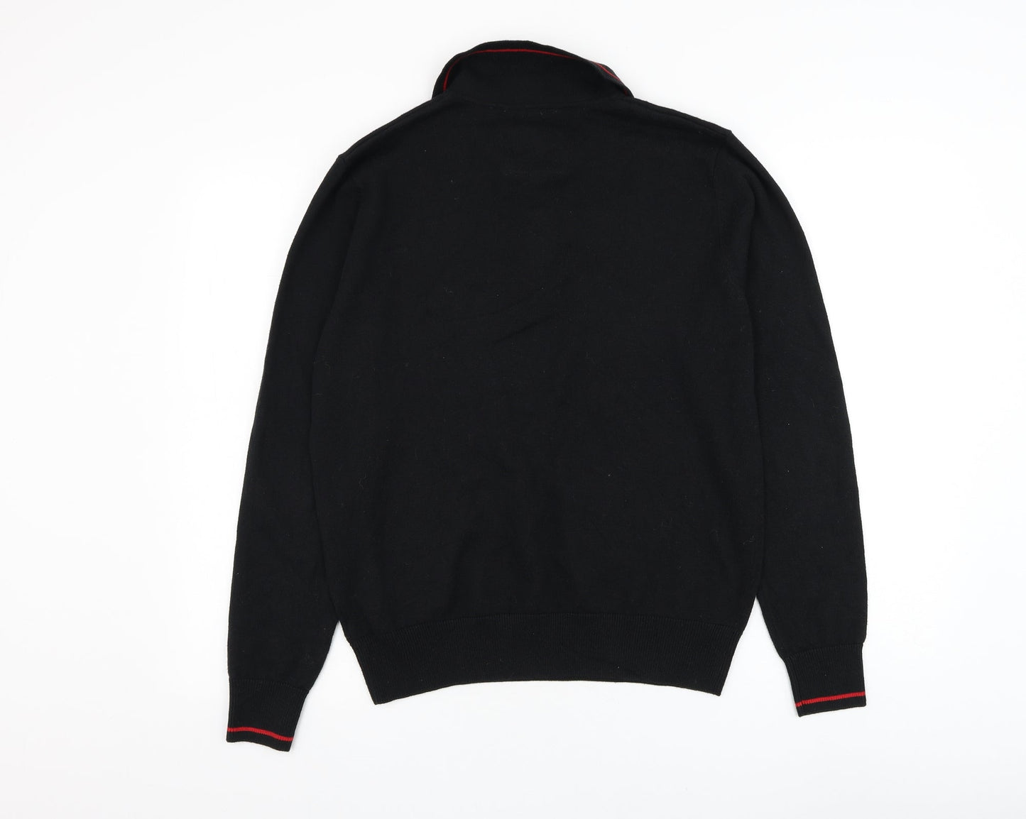 Daniel Christian Mens Black Collared Cotton Pullover Jumper Size S