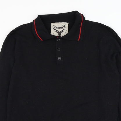 Daniel Christian Mens Black Collared Cotton Pullover Jumper Size S