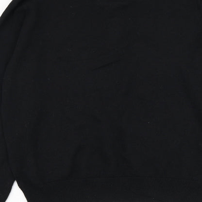 Daniel Christian Mens Black Collared Cotton Pullover Jumper Size S
