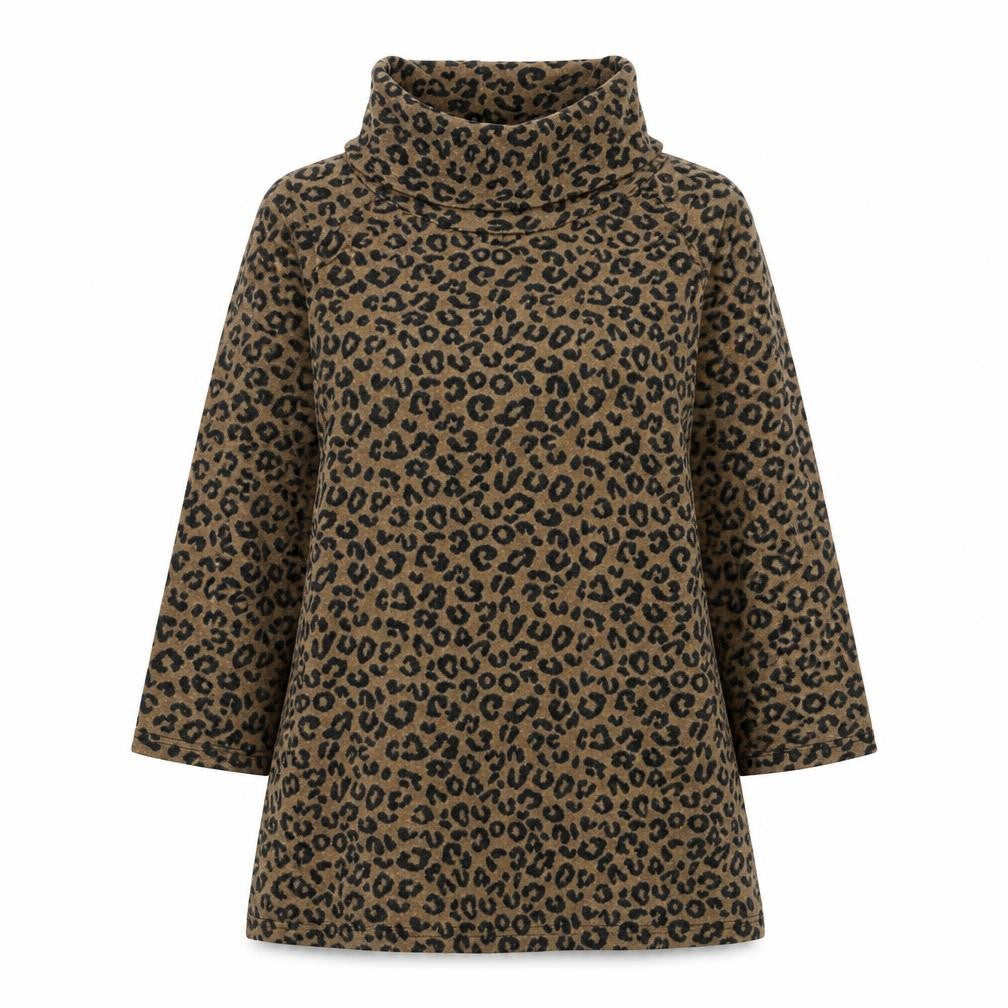 Auburn Womens Brown Roll Neck Animal Print Acrylic Pullover Jumper Size S