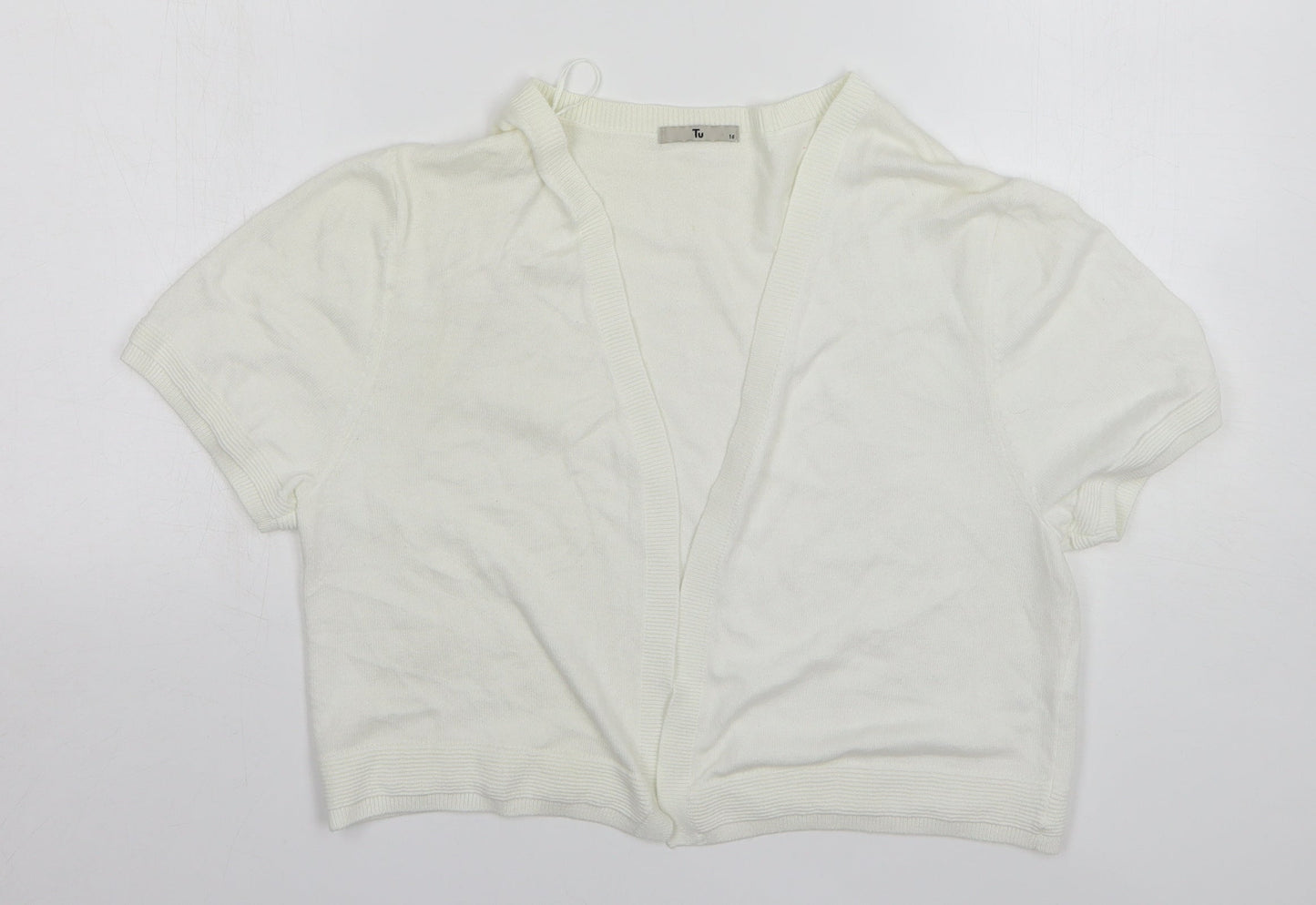 TU Girls White V-Neck Cotton Cardigan Jumper Size 16 Years
