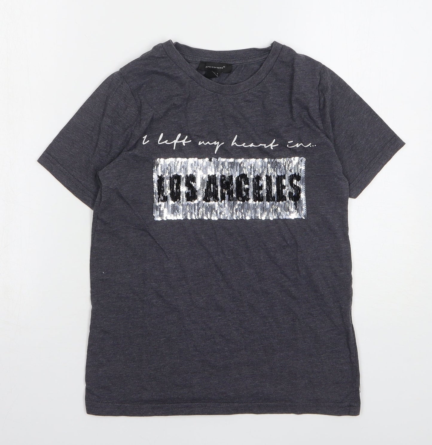 Atmosphere Womens Grey Cotton Basic T-Shirt Size 6 Round Neck - Los Angeles