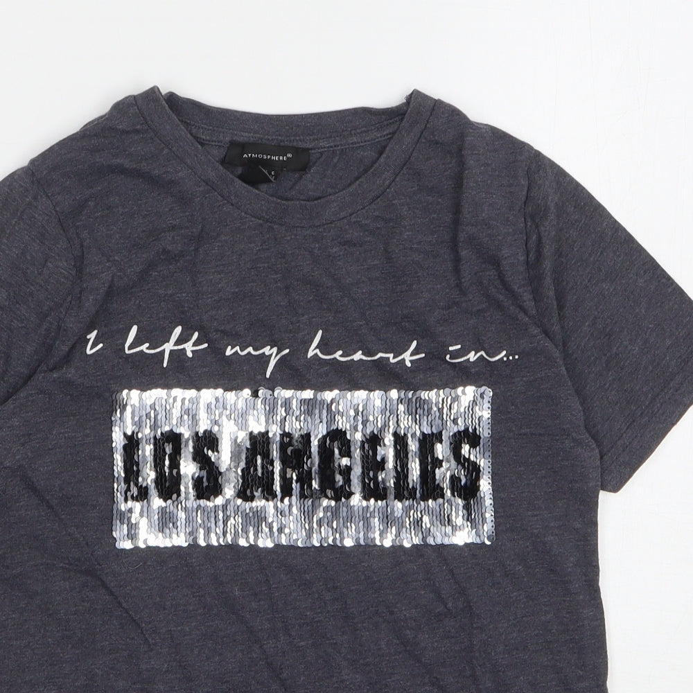 Atmosphere Womens Grey Cotton Basic T-Shirt Size 6 Round Neck - Los Angeles