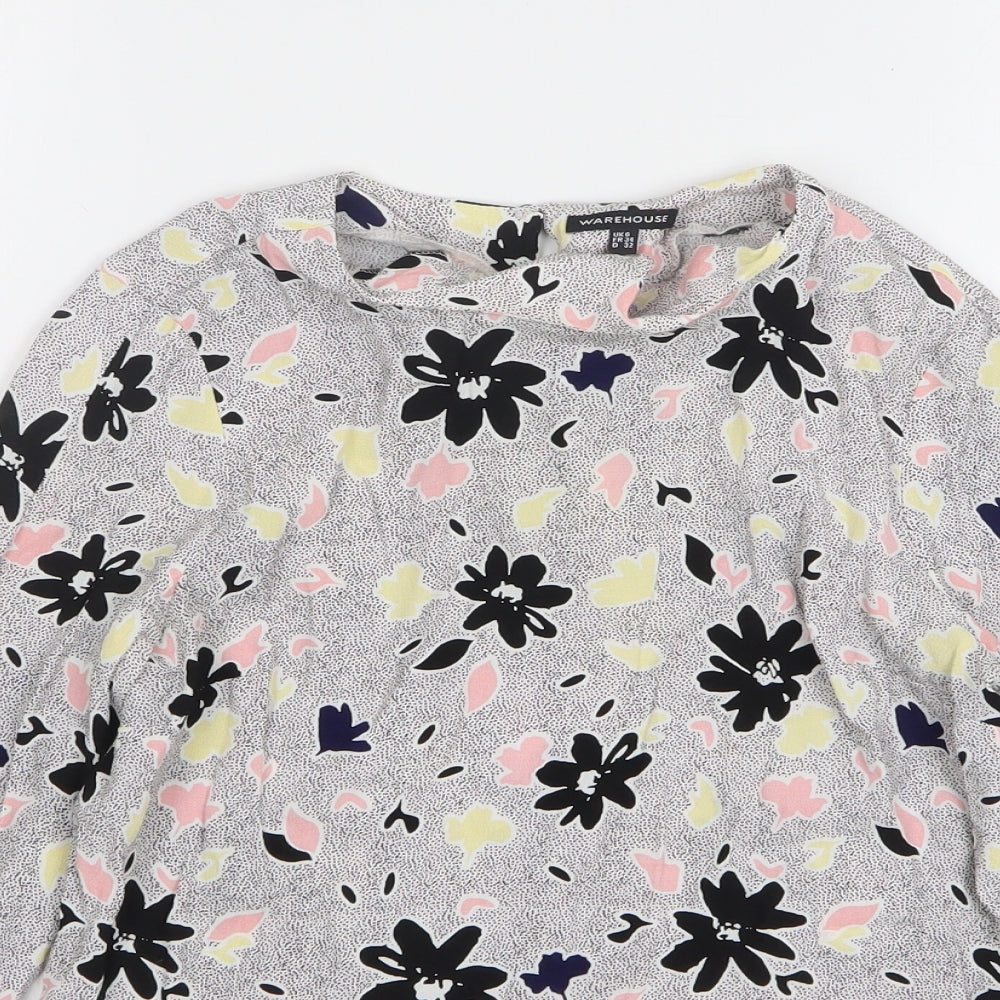 Warehouse Womens Multicoloured Floral Viscose Basic Blouse Size 6 Round Neck