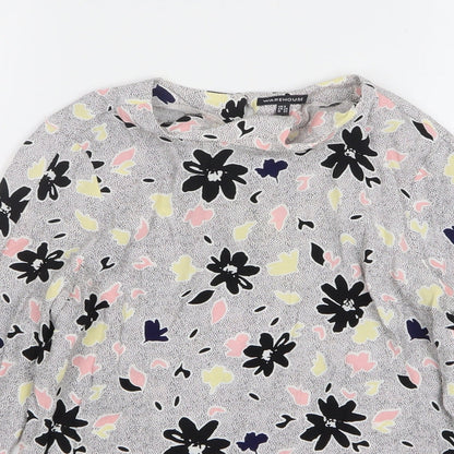 Warehouse Womens Multicoloured Floral Viscose Basic Blouse Size 6 Round Neck