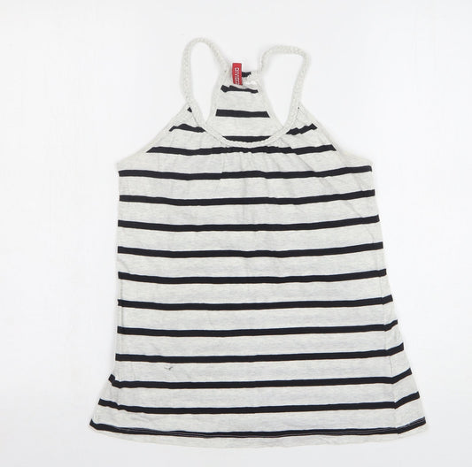 H&M Womens Grey Striped Cotton Basic Tank Size 6 Round Neck