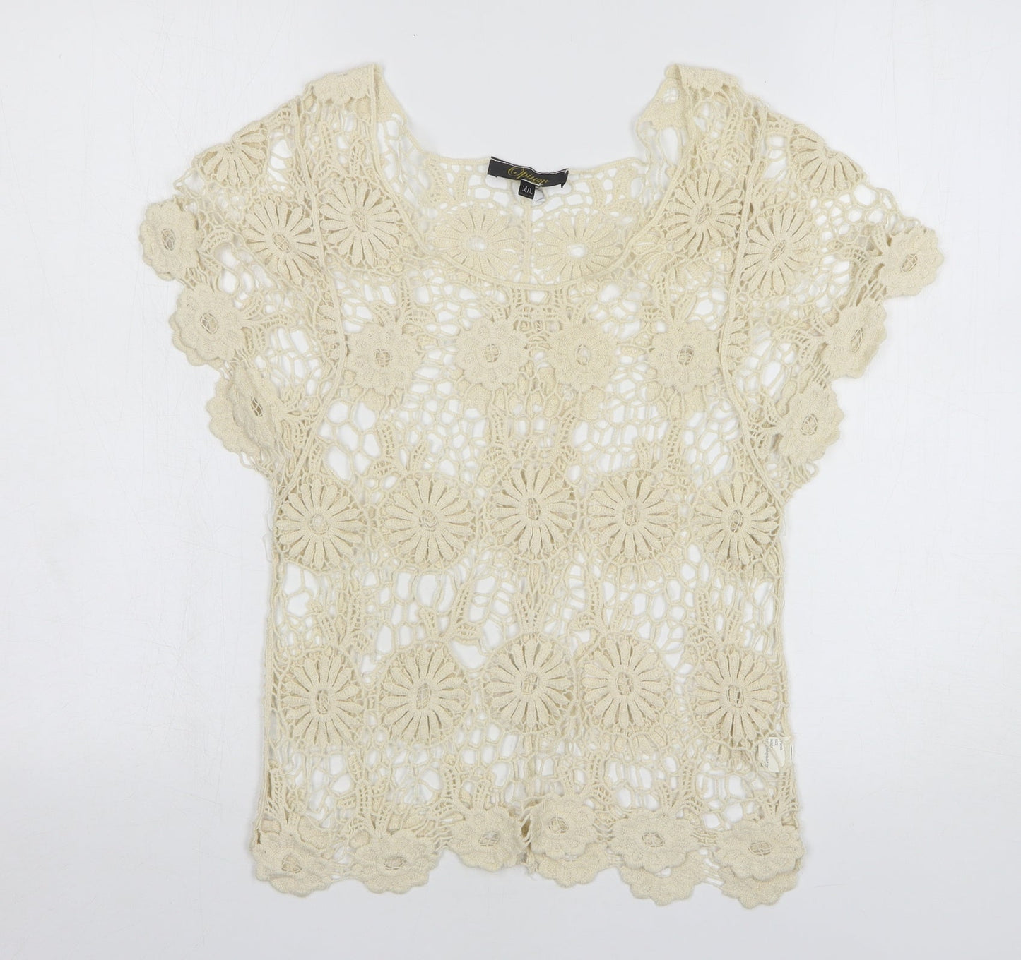 Opium Womens Beige Round Neck Cotton Pullover Jumper Size M
